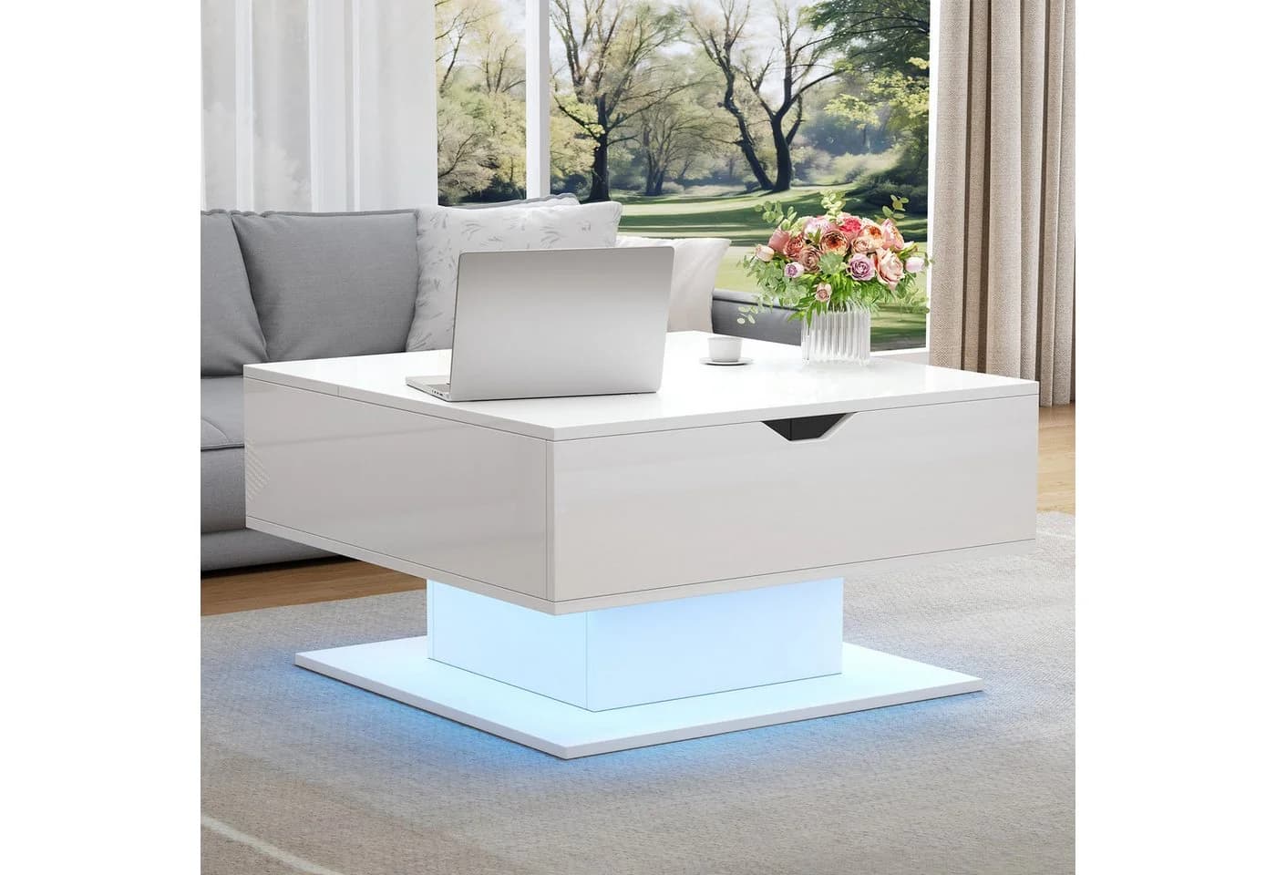 Merax Couchtisch Hochglanz LED-Beleuchtung