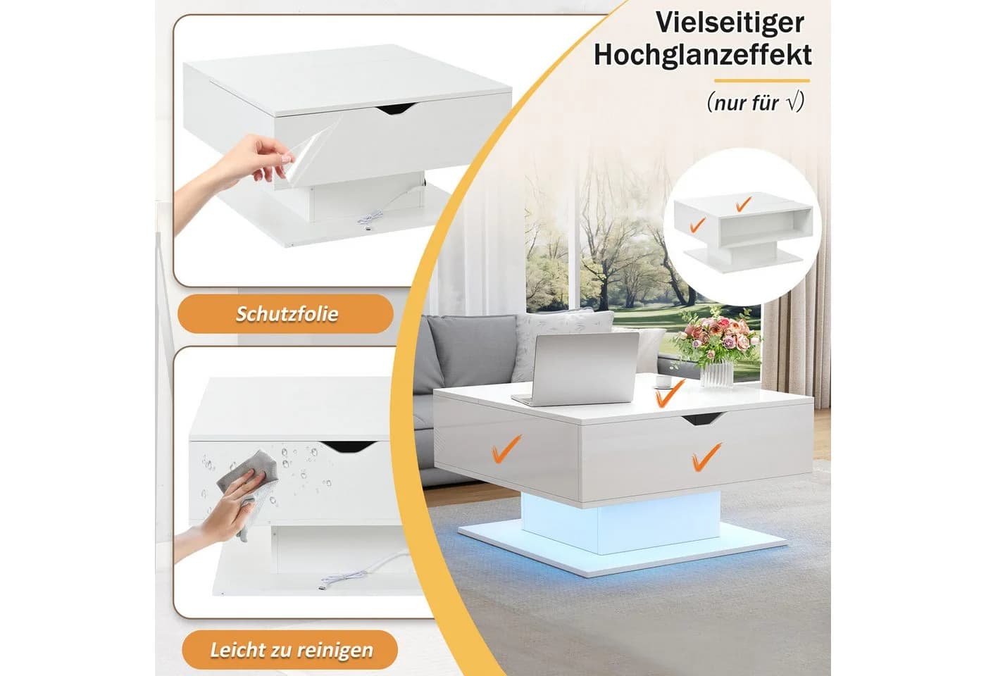 Merax Couchtisch Hochglanz LED-Beleuchtung - Bild 5