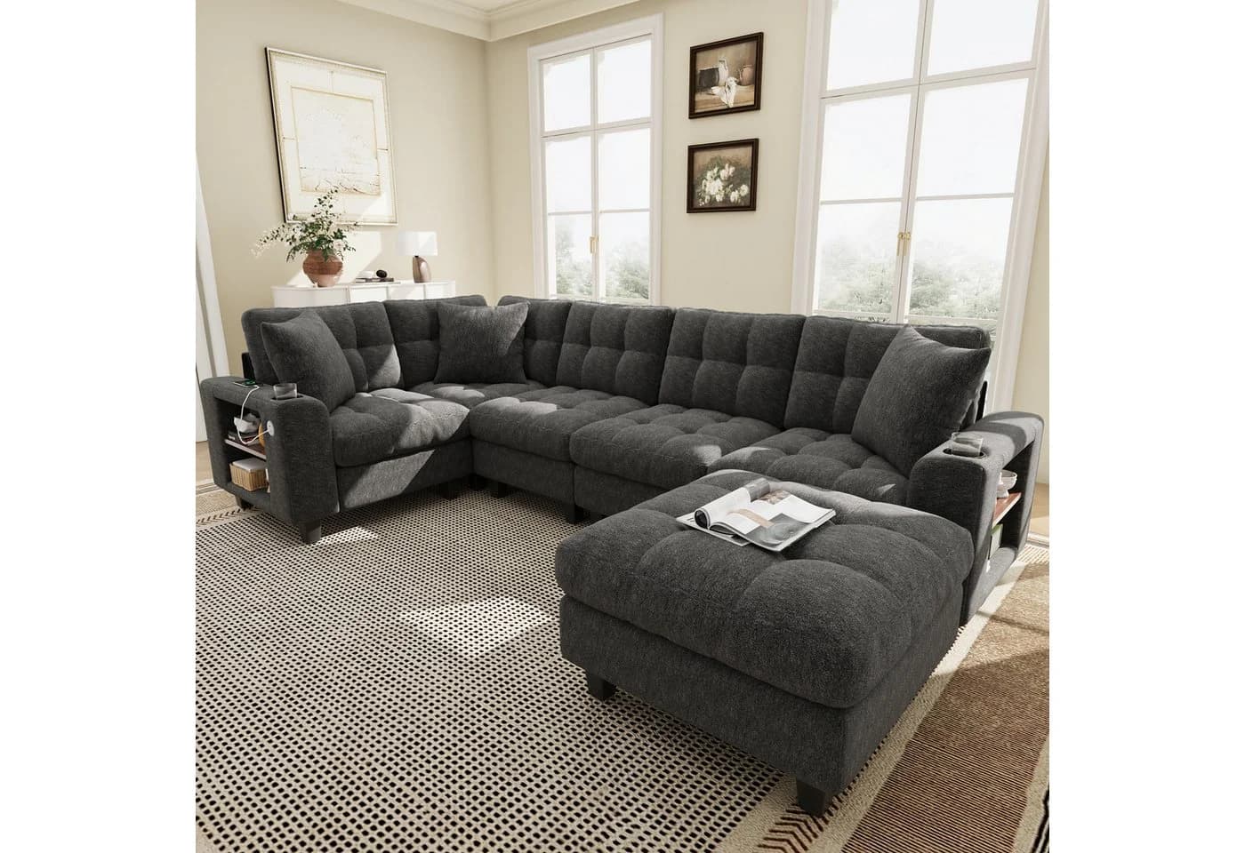 Merax Ecksofa U-förmig XXL-Modulares Sofa mit USB-Anschlüssen - Bild 2