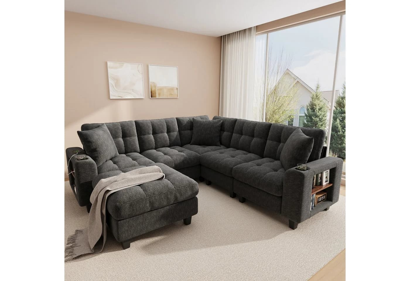 Merax Ecksofa U-förmig XXL-Modulares Sofa mit USB-Anschlüssen - Bild 3