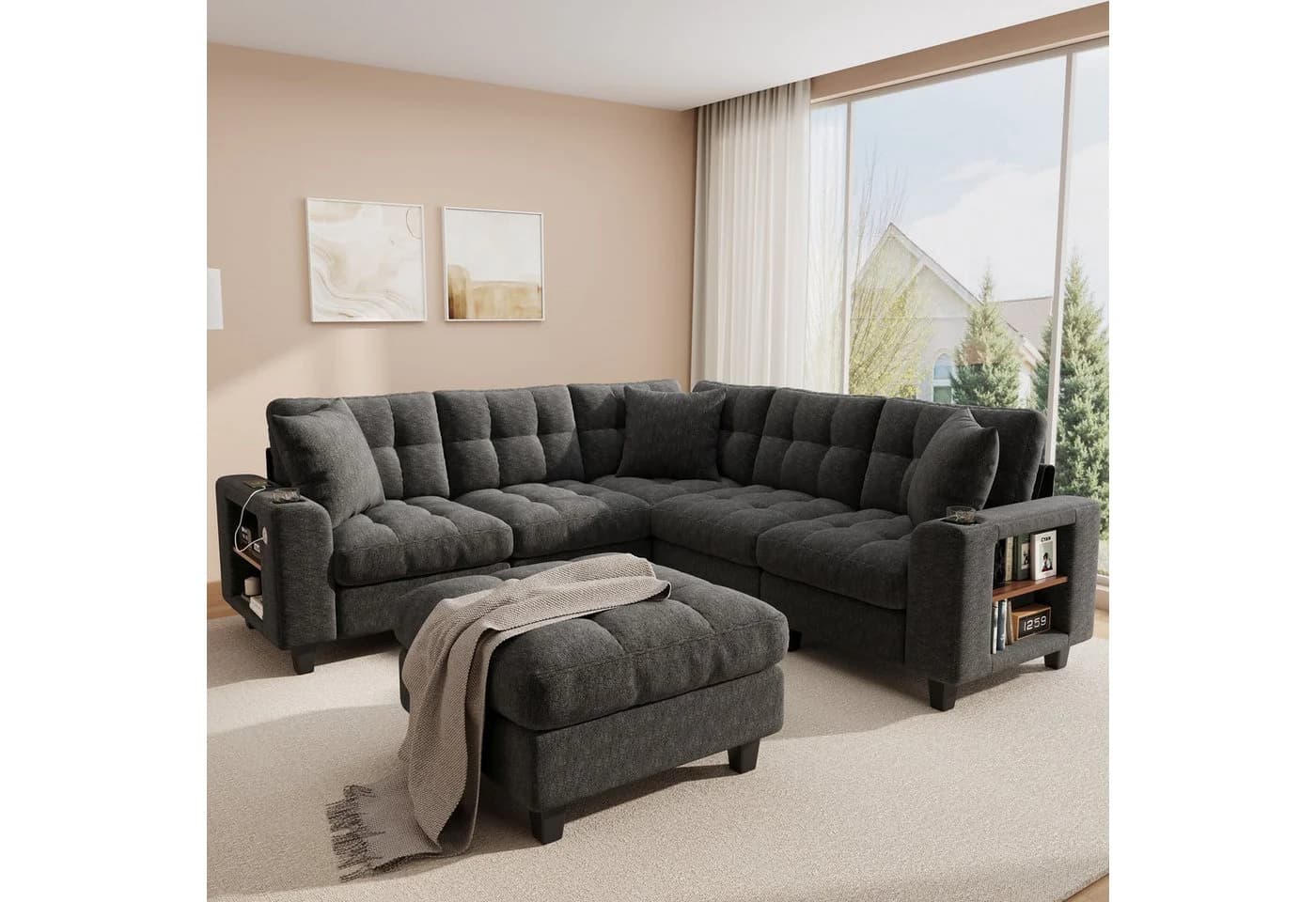 Merax Ecksofa U-förmig XXL-Modulares Sofa mit USB-Anschlüssen - Bild 4