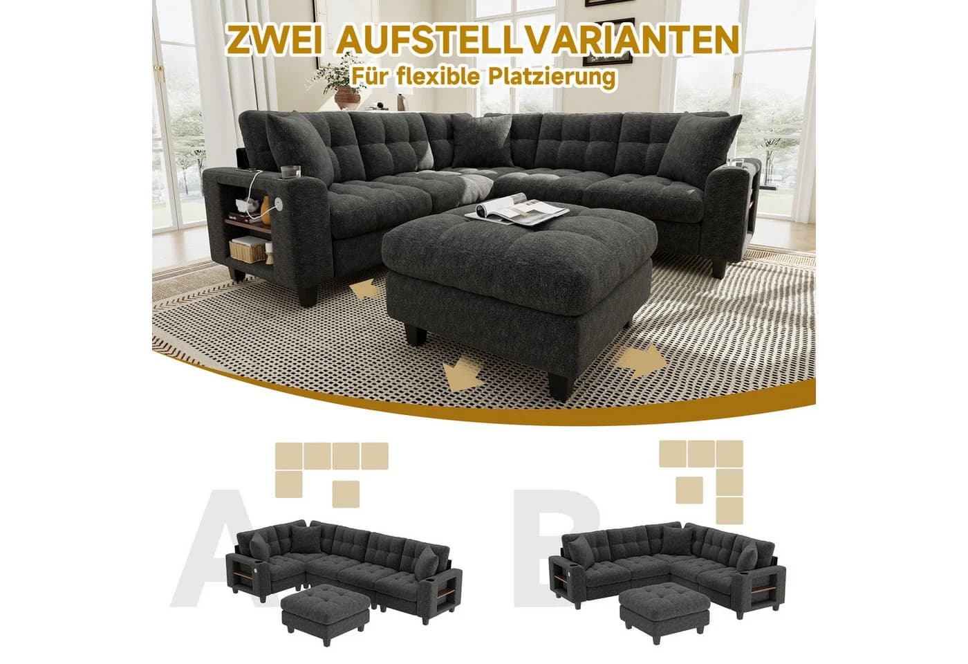 Merax Ecksofa U-förmig XXL-Modulares Sofa mit USB-Anschlüssen - Bild 5