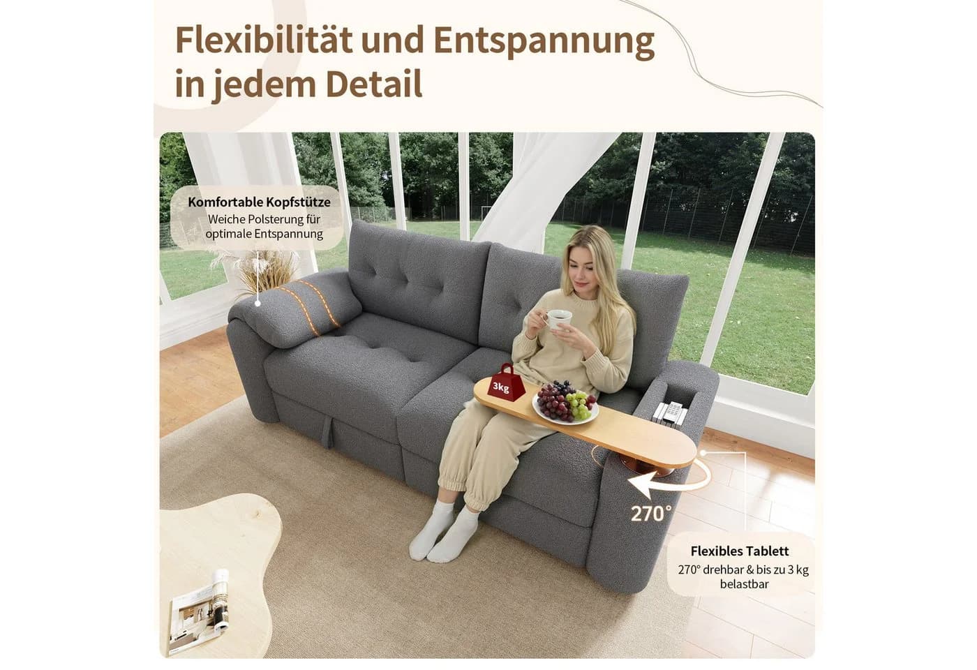 Merax 3-Sitzer Sofa Teddyplüsch modular Stauraum - Bild 4
