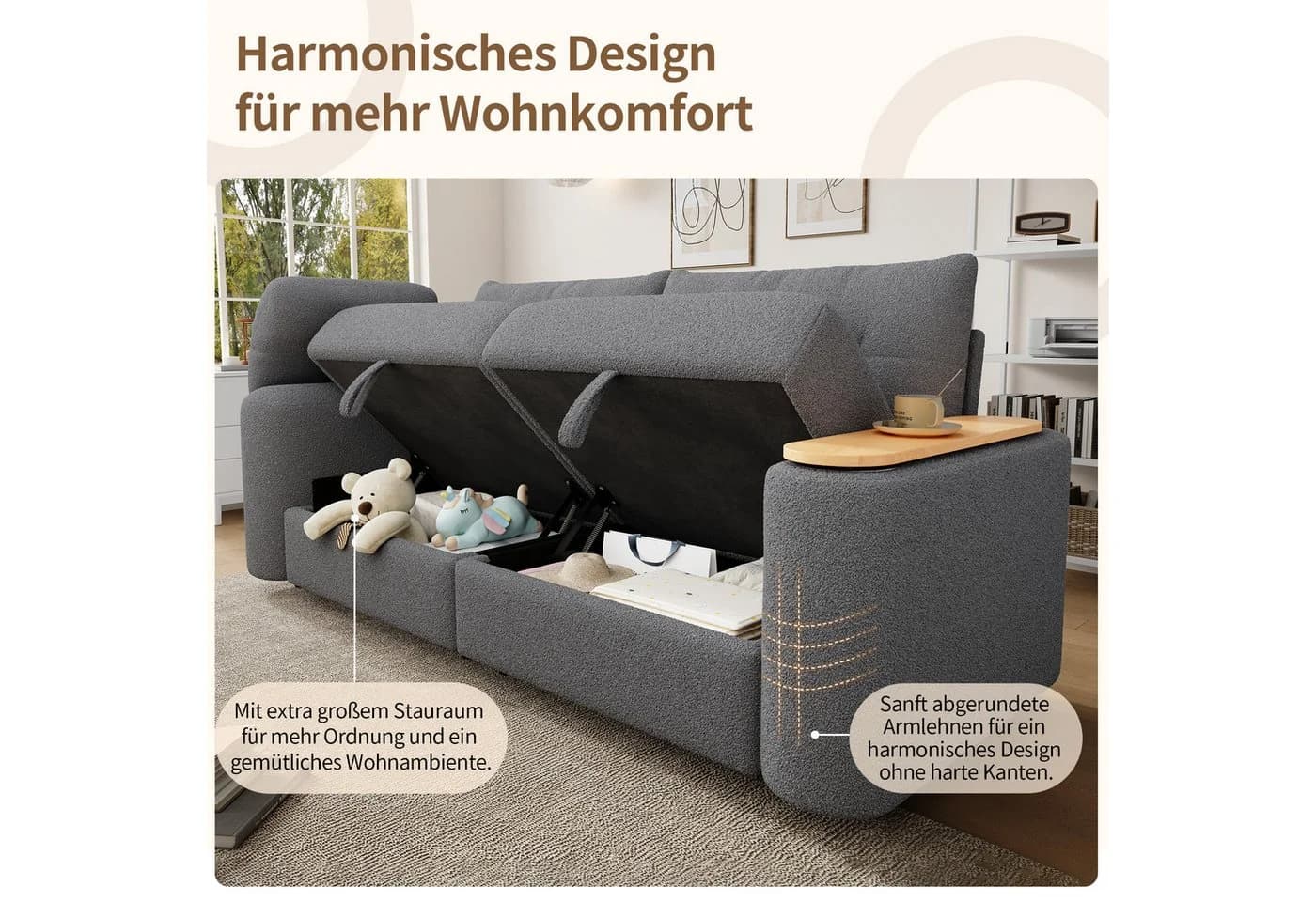 Merax 3-Sitzer Sofa Teddyplüsch modular Stauraum - Bild 5