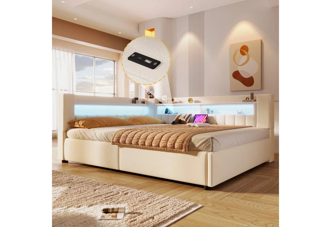 Merax Daybett 140x200cm mit LED-Beleuchtung & USB, Typ-C Ladefunktion - Bild 4