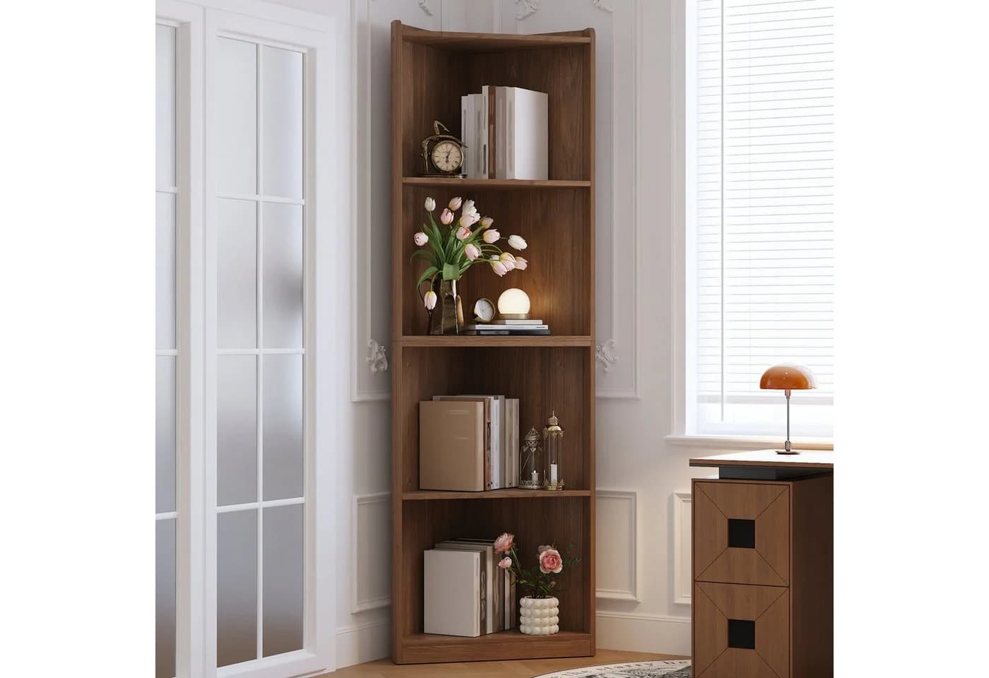 Merax Eck-Bücherregal Walnussoptik Hoch Standregal - Bild 2