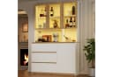 Merax Hochschrank Glasvitrine Weiß Eiche LED 4 Türen 3 Schubladen Bild 2