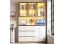 Merax Hochschrank Glasvitrine Weiß Eiche LED 4 Türen 3 Schubladen Bild 4