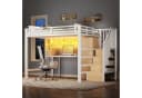 Merax Hochbett 140x200 mit LED, Kleiderschrank & Schreibtisch Bild 2