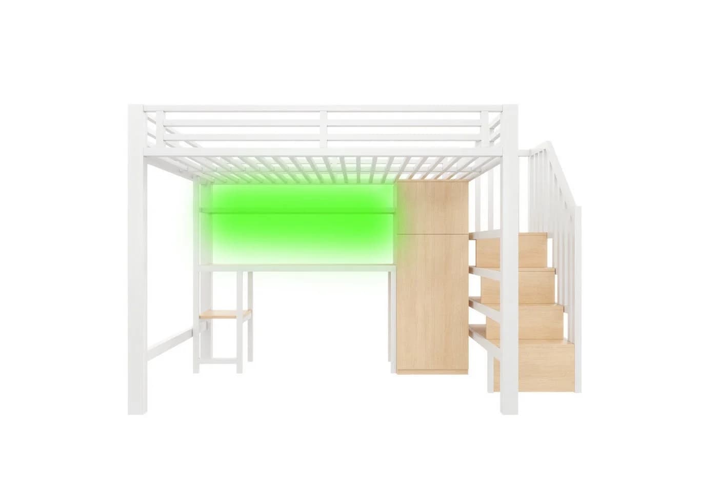 Merax Hochbett 140x200 mit LED, Kleiderschrank & Schreibtisch - Bild 5