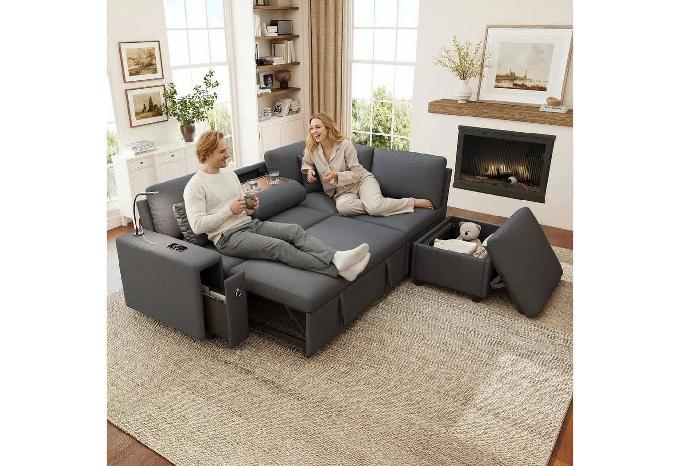 Merax Schlafsofa L-Form 5-Sitzer mit USB, Schlaffunktion & Stauraum - Bild 2