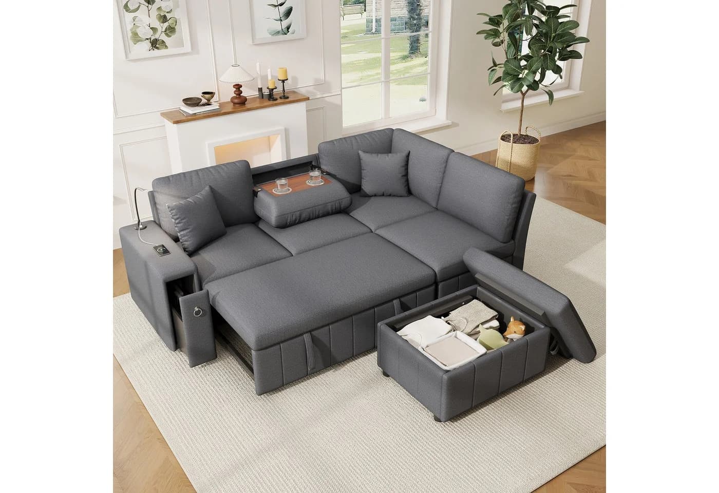 Merax Schlafsofa L-Form 5-Sitzer mit USB, Schlaffunktion & Stauraum - Bild 4