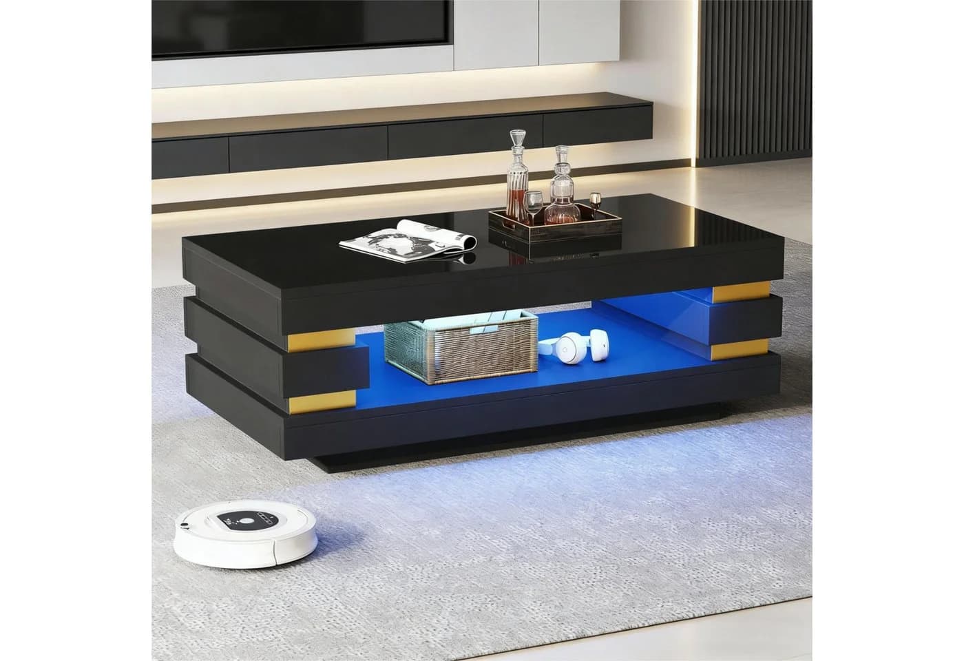 Merax Couchtisch hochglanz mit LED-Beleuchtung und Stauraum - Bild 2