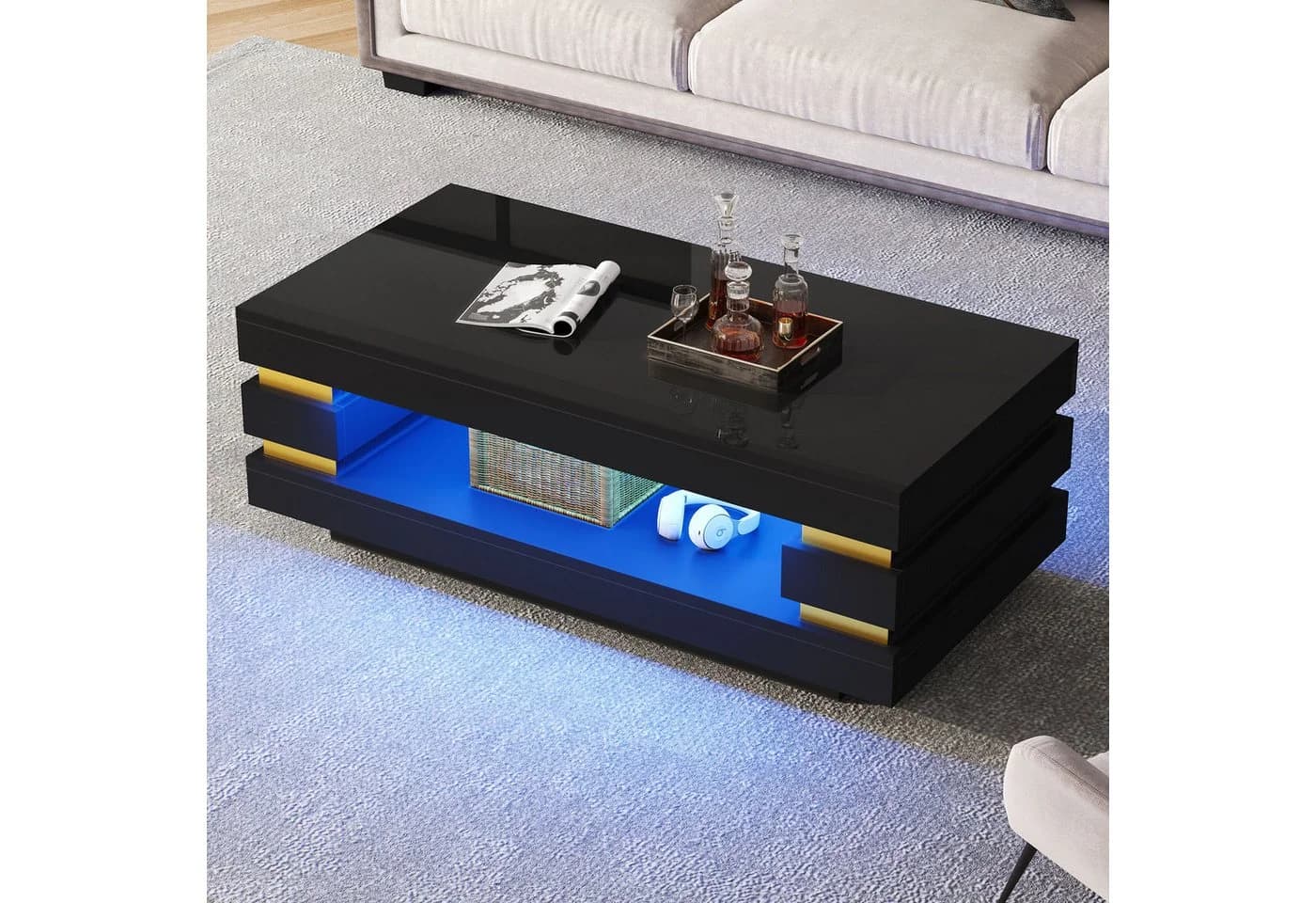 Merax Couchtisch hochglanz mit LED-Beleuchtung und Stauraum - Bild 3