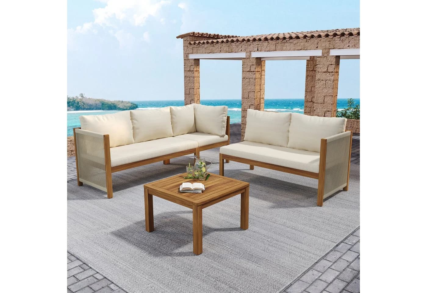 Merax 5-Sitzer Gartenlounge-Set Akazienholz Grau