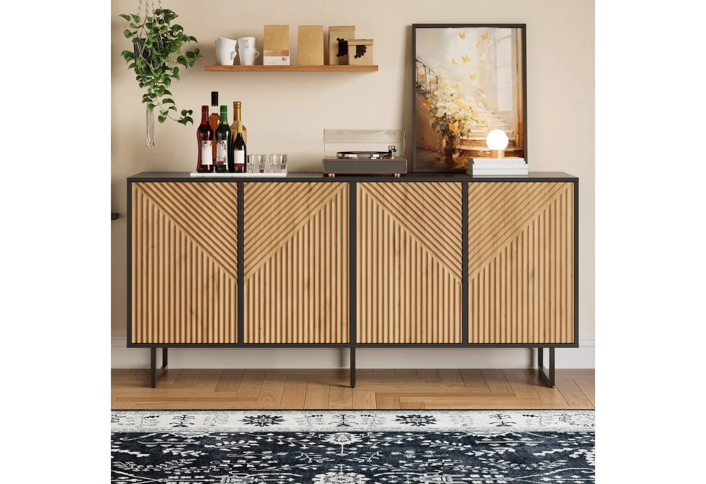 Merax Sideboard Holzoptik Schwarz 4 Türen 8 Fächer - Bild 2