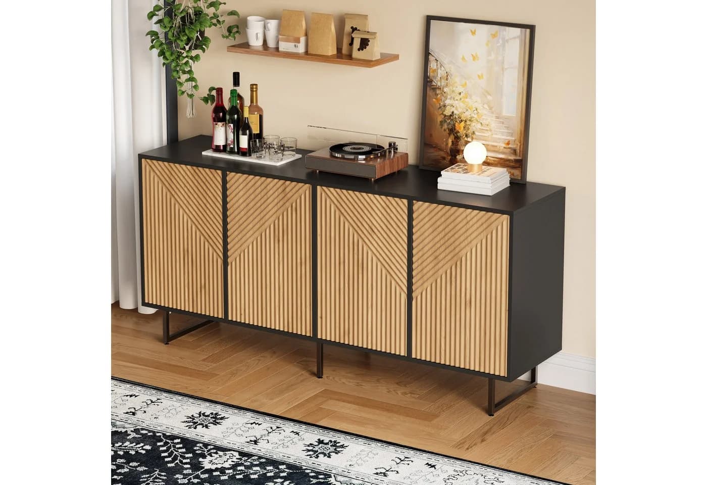 Merax Sideboard Holzoptik Schwarz 4 Türen 8 Fächer - Bild 3