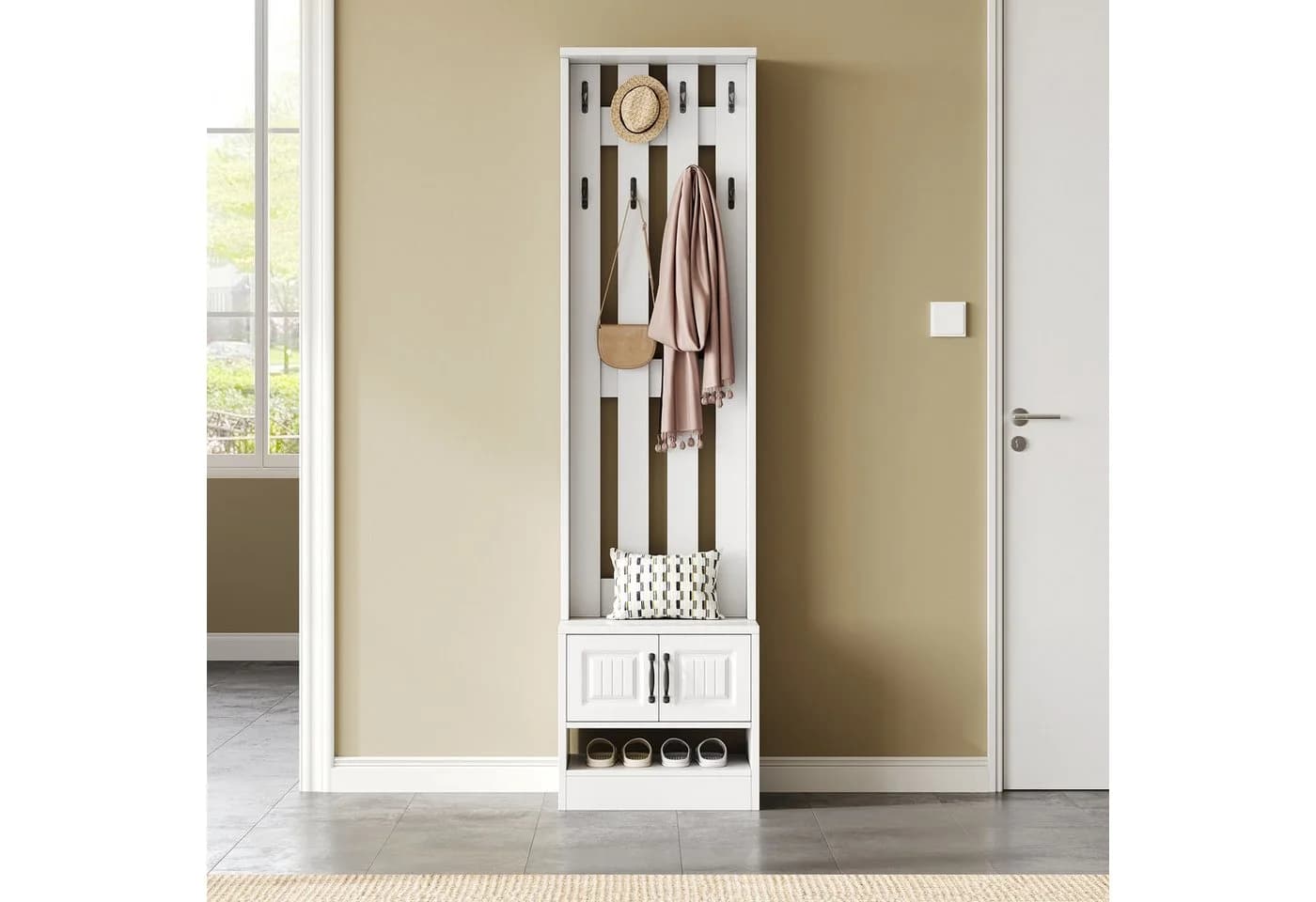 Merax Garderoben-Set Weiß mit Schuhschrank und 8 Haken