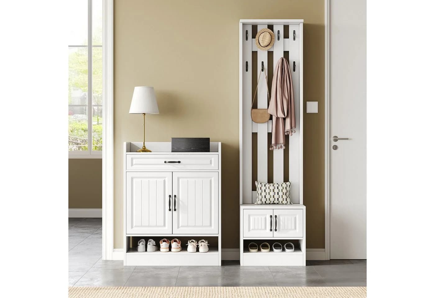 Merax Garderoben-Set 2-teilig Weiß mit Sitzbank & Schuhschrank - Bild 2
