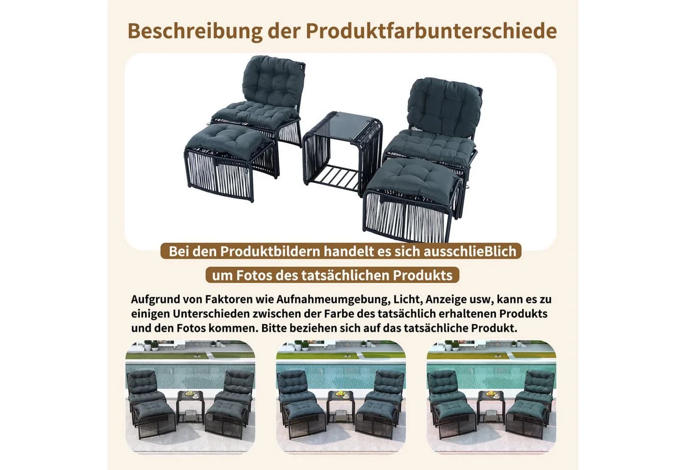 Merax Gartenlounge-Set 5-tlg. Schwarz/Grau PE-Rattan & Eisen - Bild 5