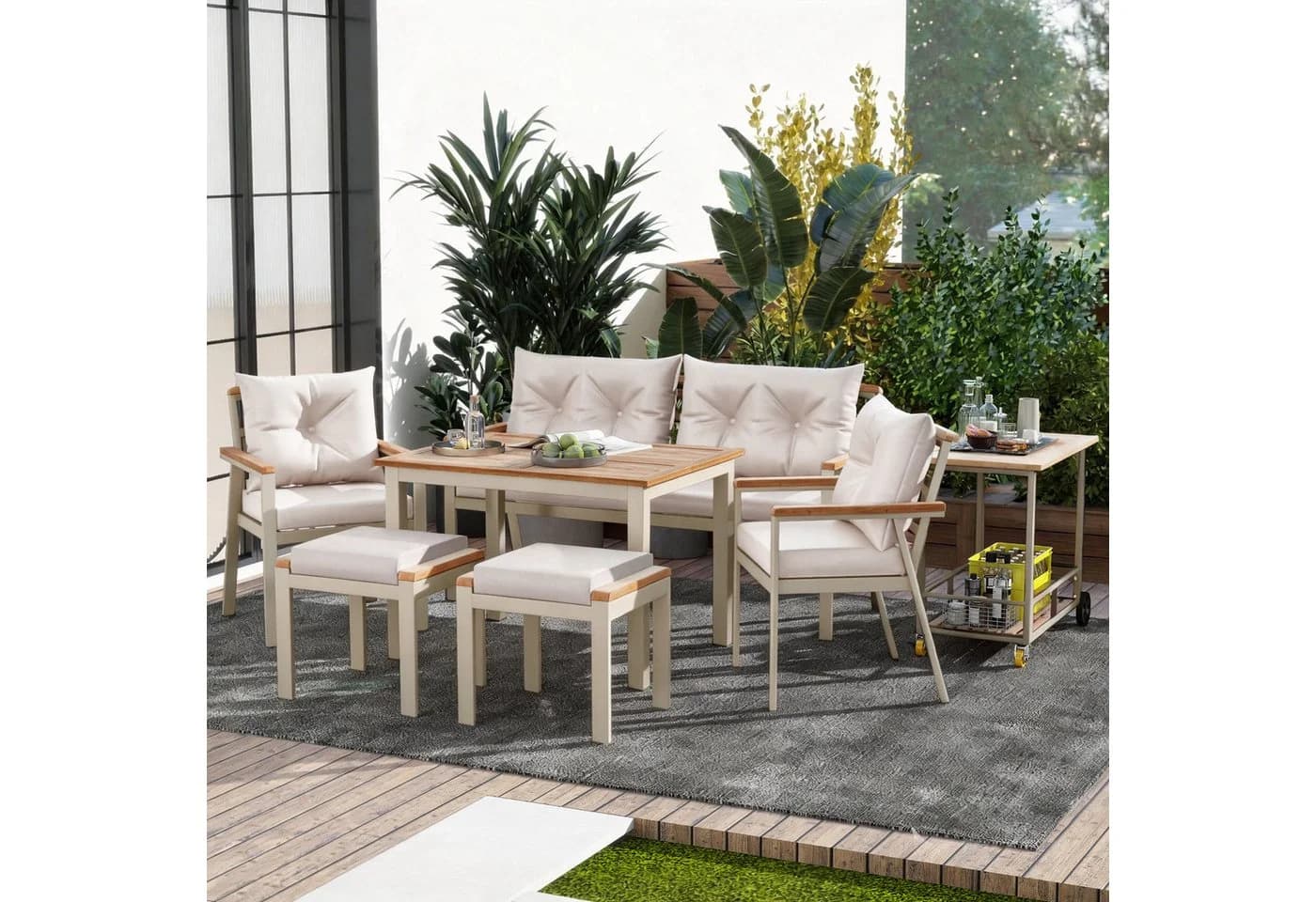 Merax Gartenlounge-Set 7-tlg. Akazienholz Schwarz/Grau