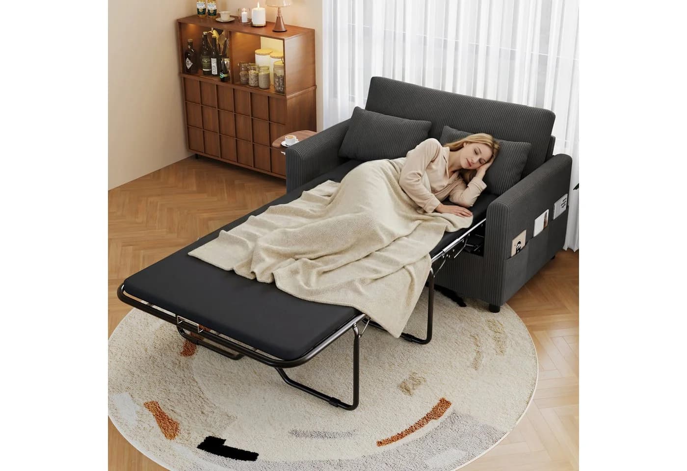 Merax Schlafsofa mit USB-Ladeanschluss und Klapptisch Grau - Bild 4