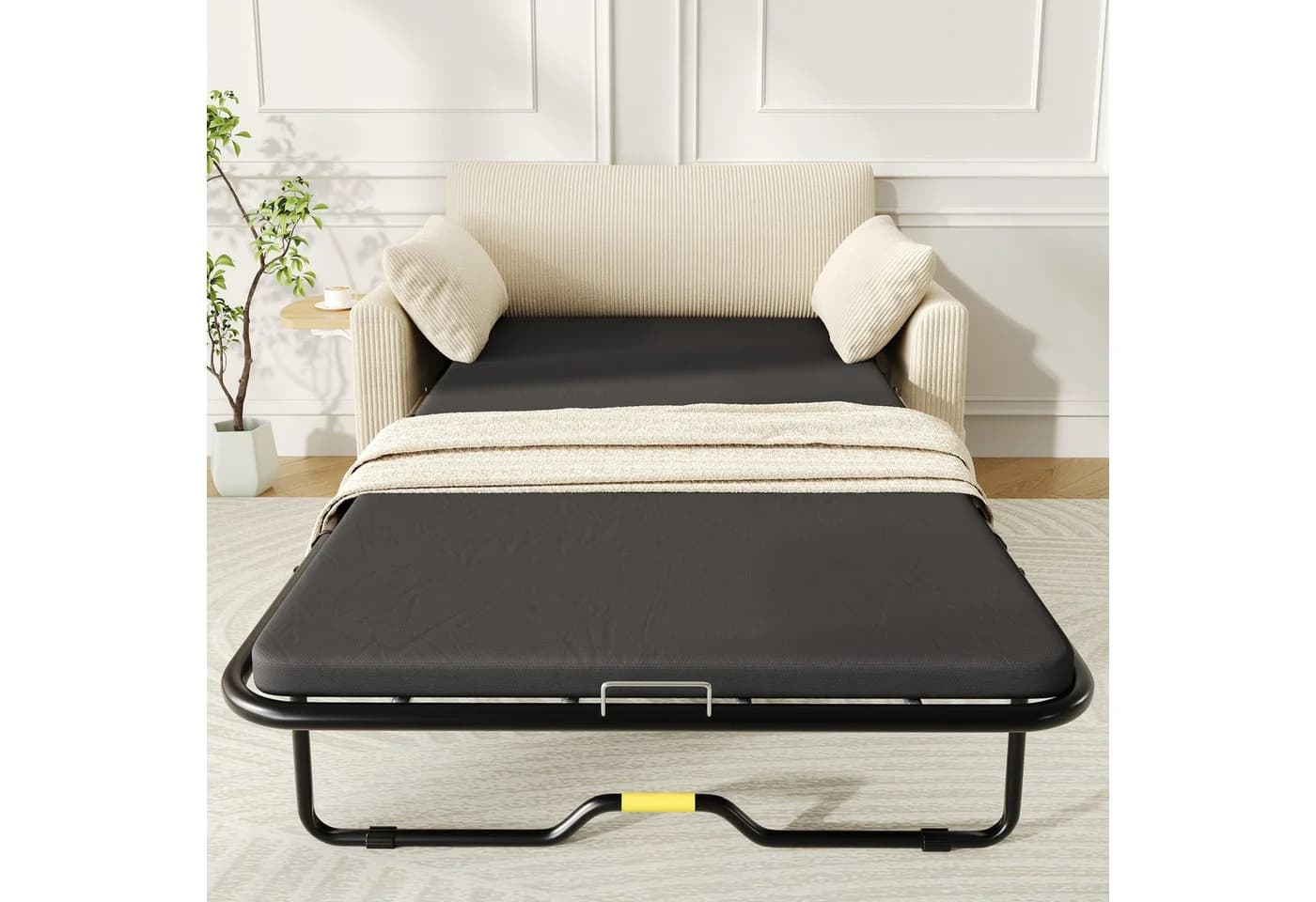Merax Schlafsofa mit USB-Ladeanschluss und Klapptisch Beige Grau - Bild 3
