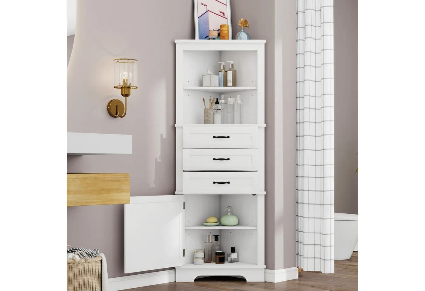 Merax Eckschrank Kommode Weiß 3 Schubladen MDF - Bild 2