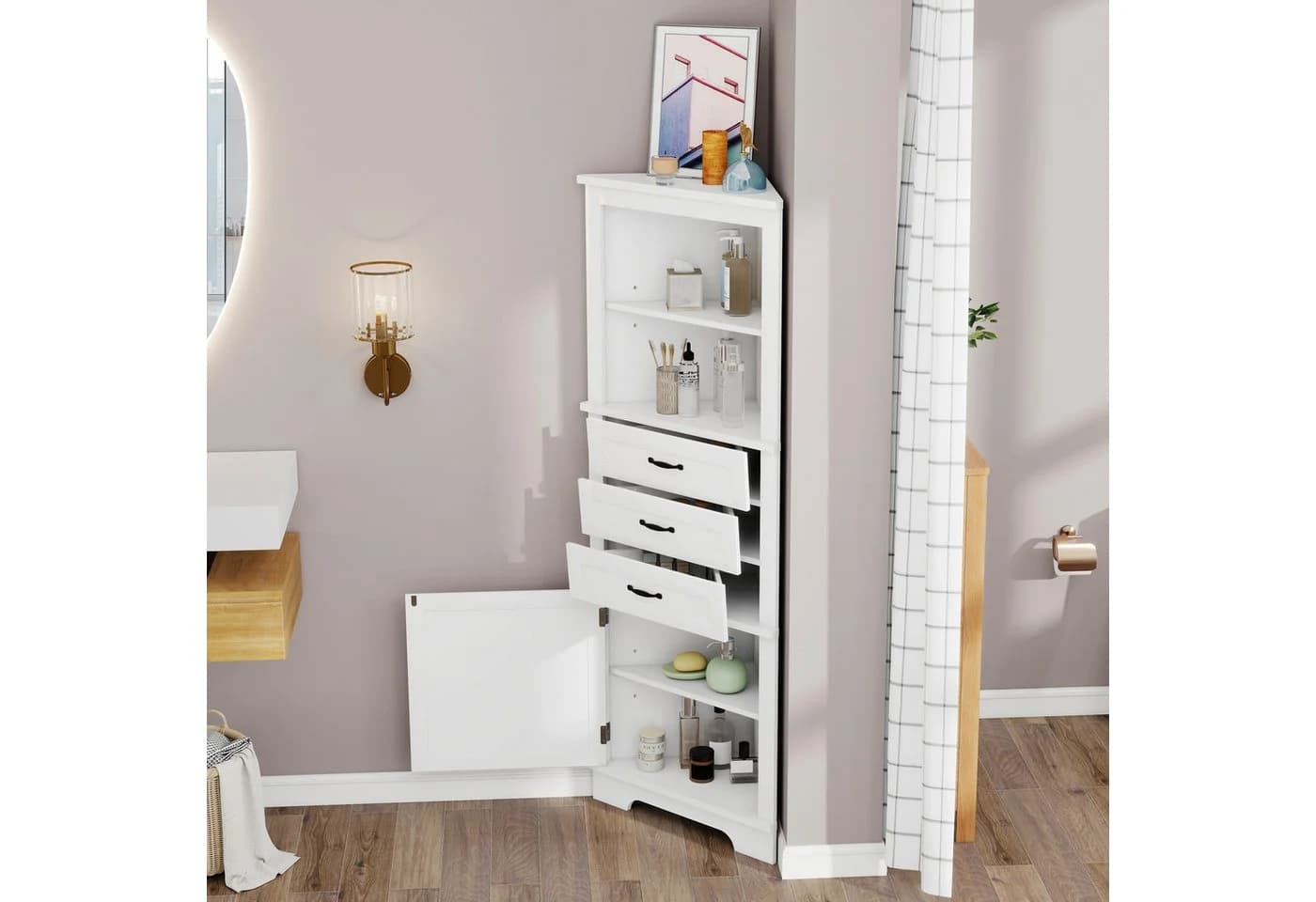 Merax Eckschrank Kommode Weiß 3 Schubladen MDF - Bild 3