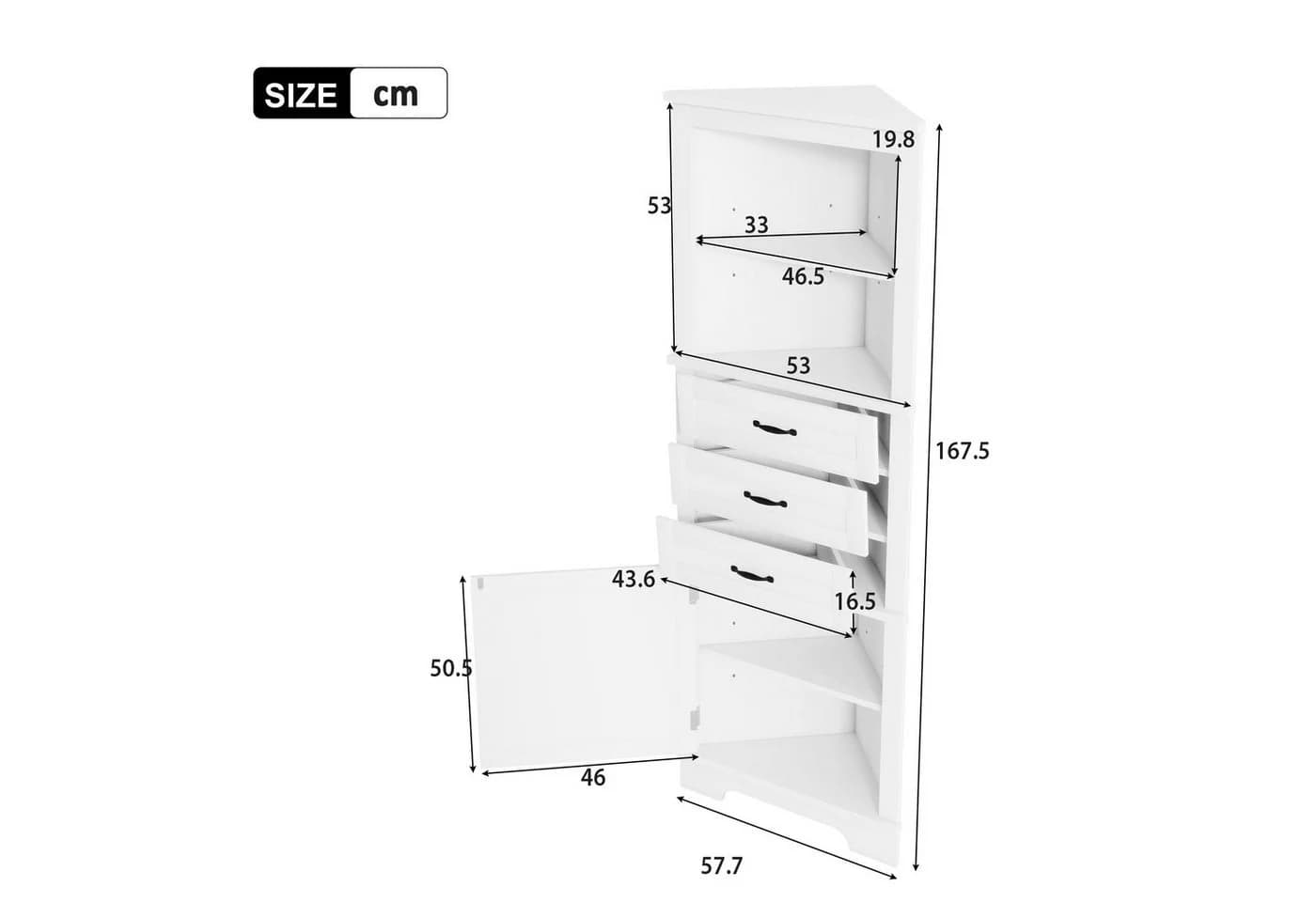 Merax Eckschrank Kommode Weiß 3 Schubladen MDF - Bild 4