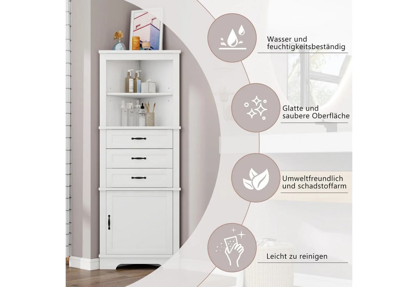 Merax Eckschrank Kommode Weiß 3 Schubladen MDF - Bild 5
