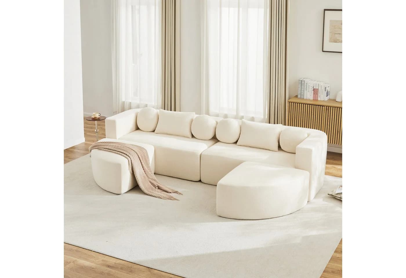 Merax Ecksofa 4-Sitzer Beige Chenille Schlafcouch - Bild 2