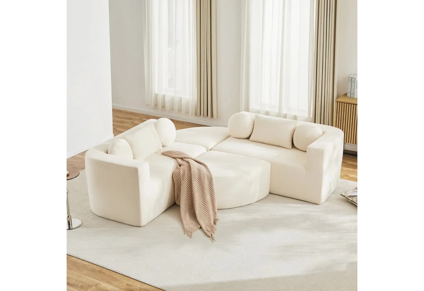 Merax Ecksofa 4-Sitzer Beige Chenille Schlafcouch - Bild 4