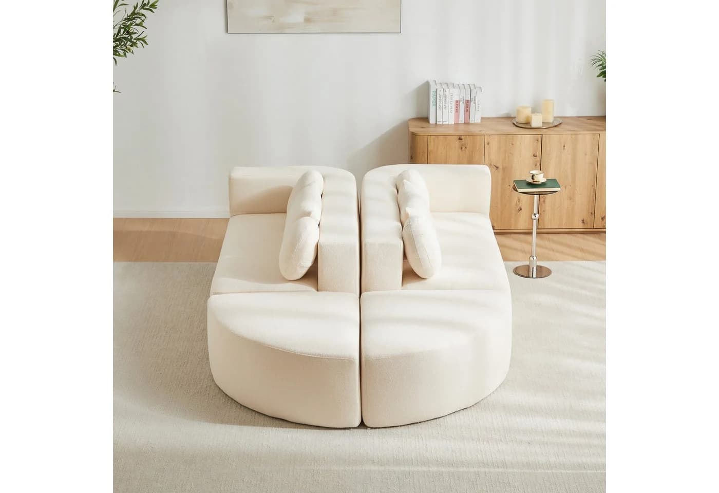 Merax Ecksofa 4-Sitzer Beige Chenille Schlafcouch - Bild 5