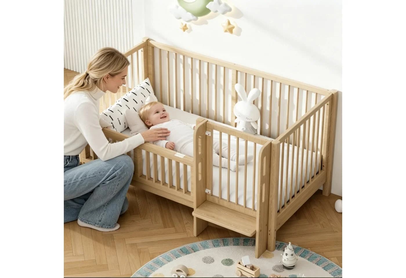Merax Babybett aus Massivholz mit Schutzgeländer und Trittstufe - Bild 2