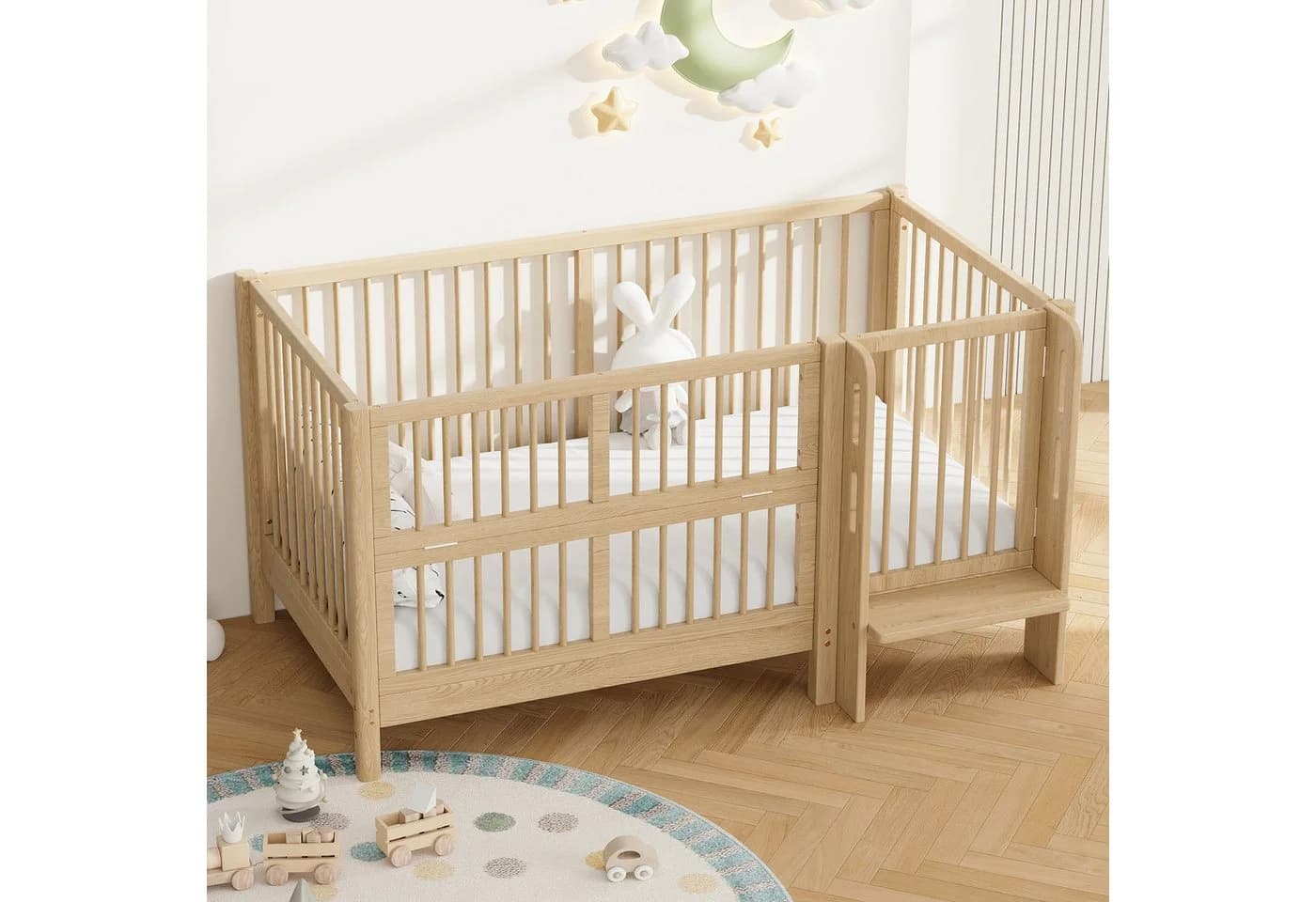 Merax Babybett aus Massivholz mit Schutzgeländer und Trittstufe - Bild 3