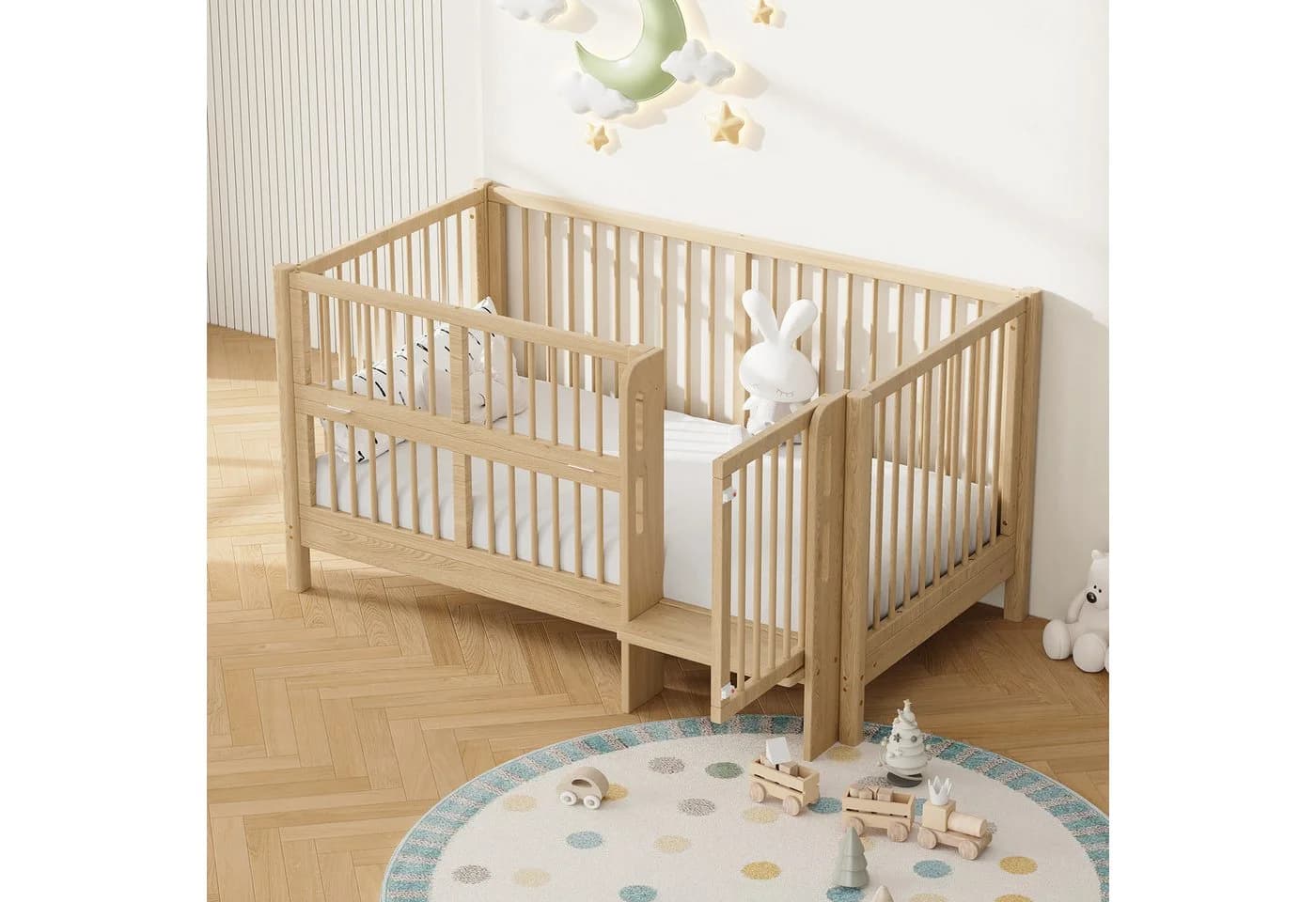 Merax Babybett aus Massivholz mit Schutzgeländer und Trittstufe - Bild 4
