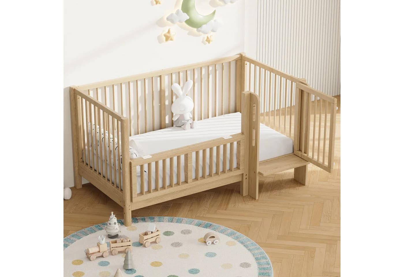 Merax Babybett aus Massivholz mit Schutzgeländer und Trittstufe - Bild 5