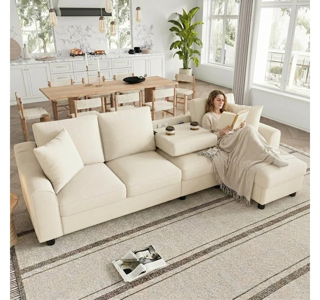 Merax Ecksofa L-Form 4-Sitzer Chenille mit Chaiselongue - Bild 2