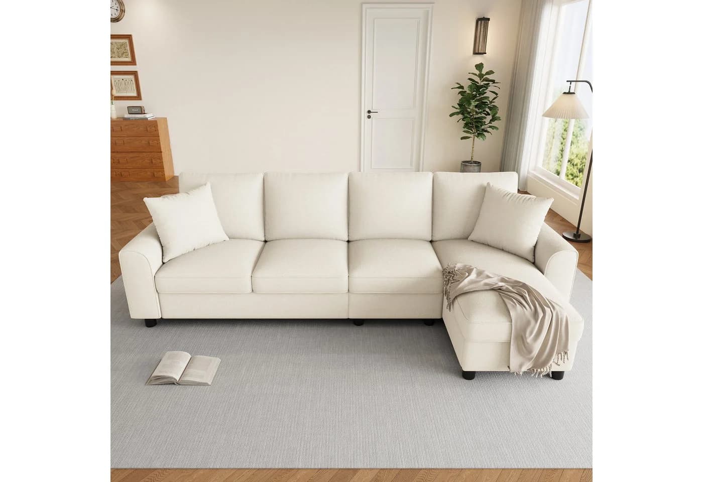 Merax Ecksofa L-Form 4-Sitzer Chenille mit Chaiselongue - Bild 3