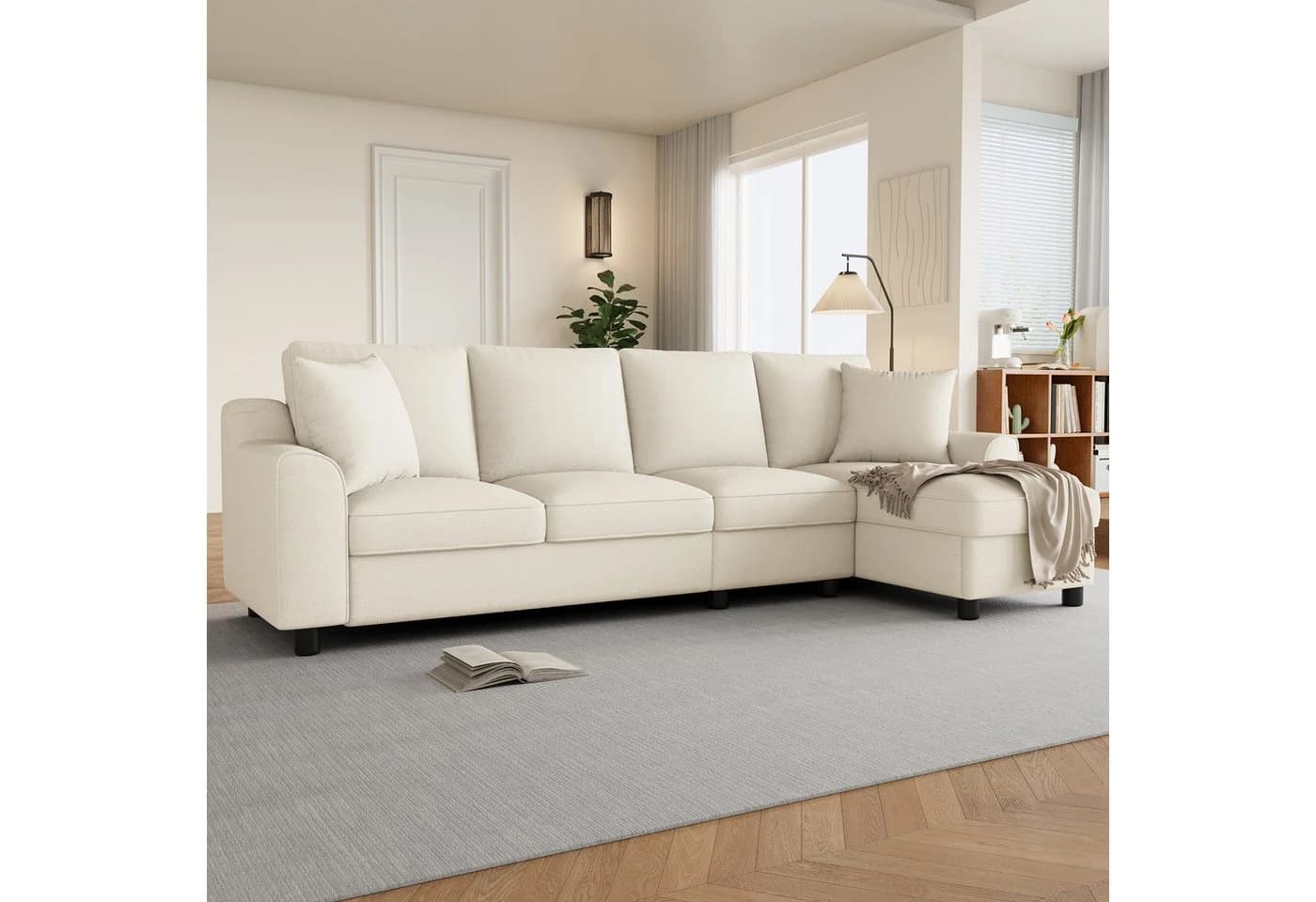 Merax Ecksofa L-Form 4-Sitzer Chenille mit Chaiselongue - Bild 4
