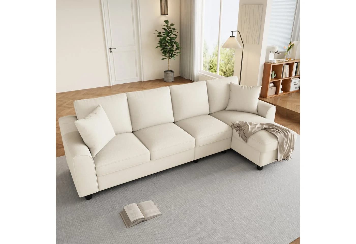Merax Ecksofa L-Form 4-Sitzer Chenille mit Chaiselongue - Bild 5