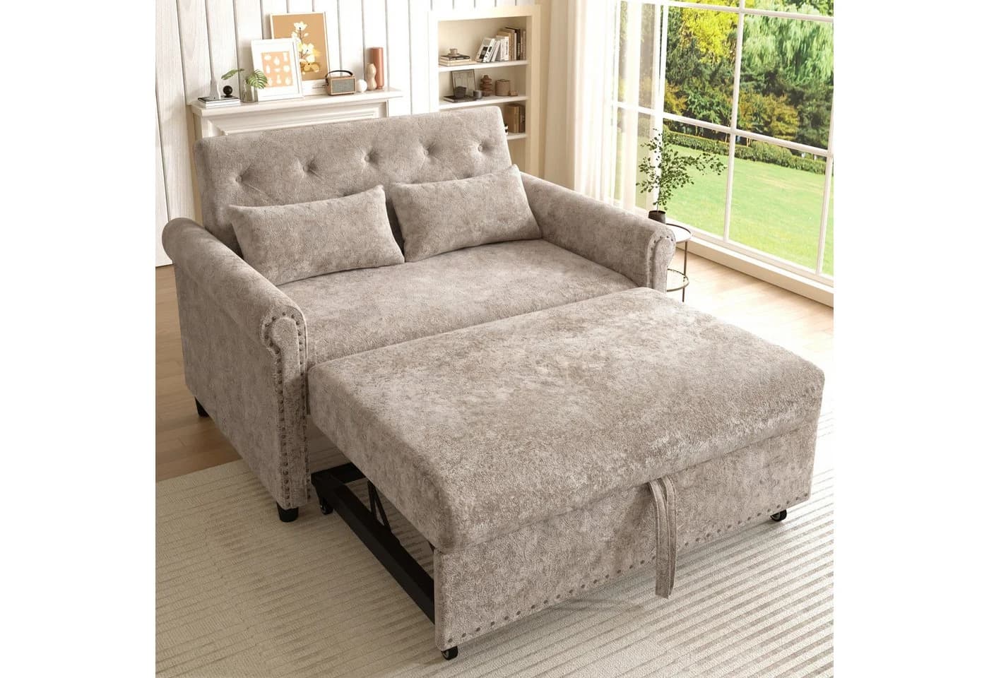 Merax Schlafsofa 2-Sitzer Chenille Braun-Grau mit verstellbarer Rückenlehne - Bild 2