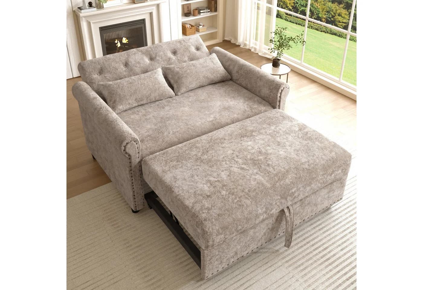 Merax Schlafsofa 2-Sitzer Chenille Braun-Grau mit verstellbarer Rückenlehne - Bild 3