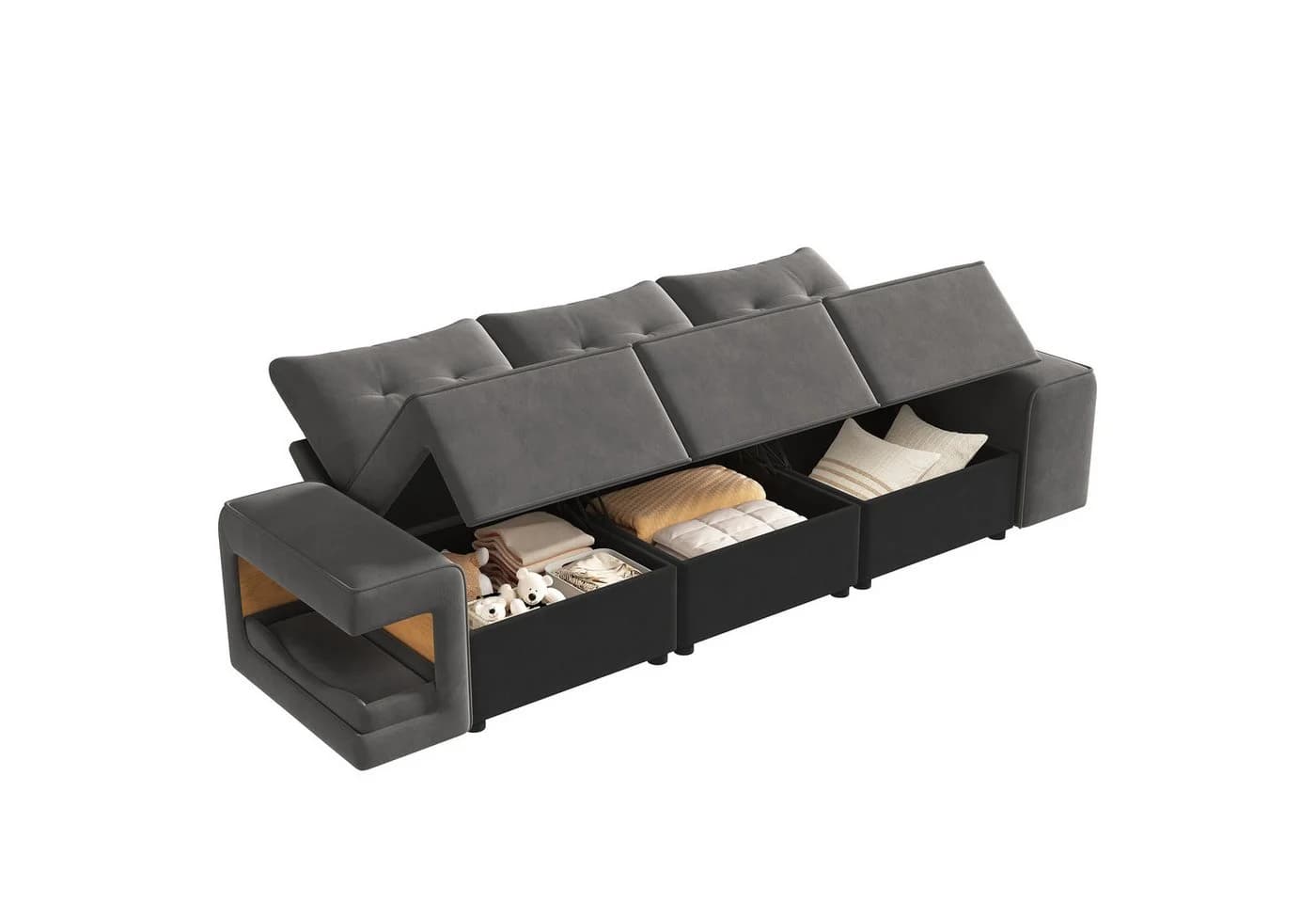 Merax 3-Sitzer Cloud Sofa mit Stauraum, Samtbezug, Beige/Grau