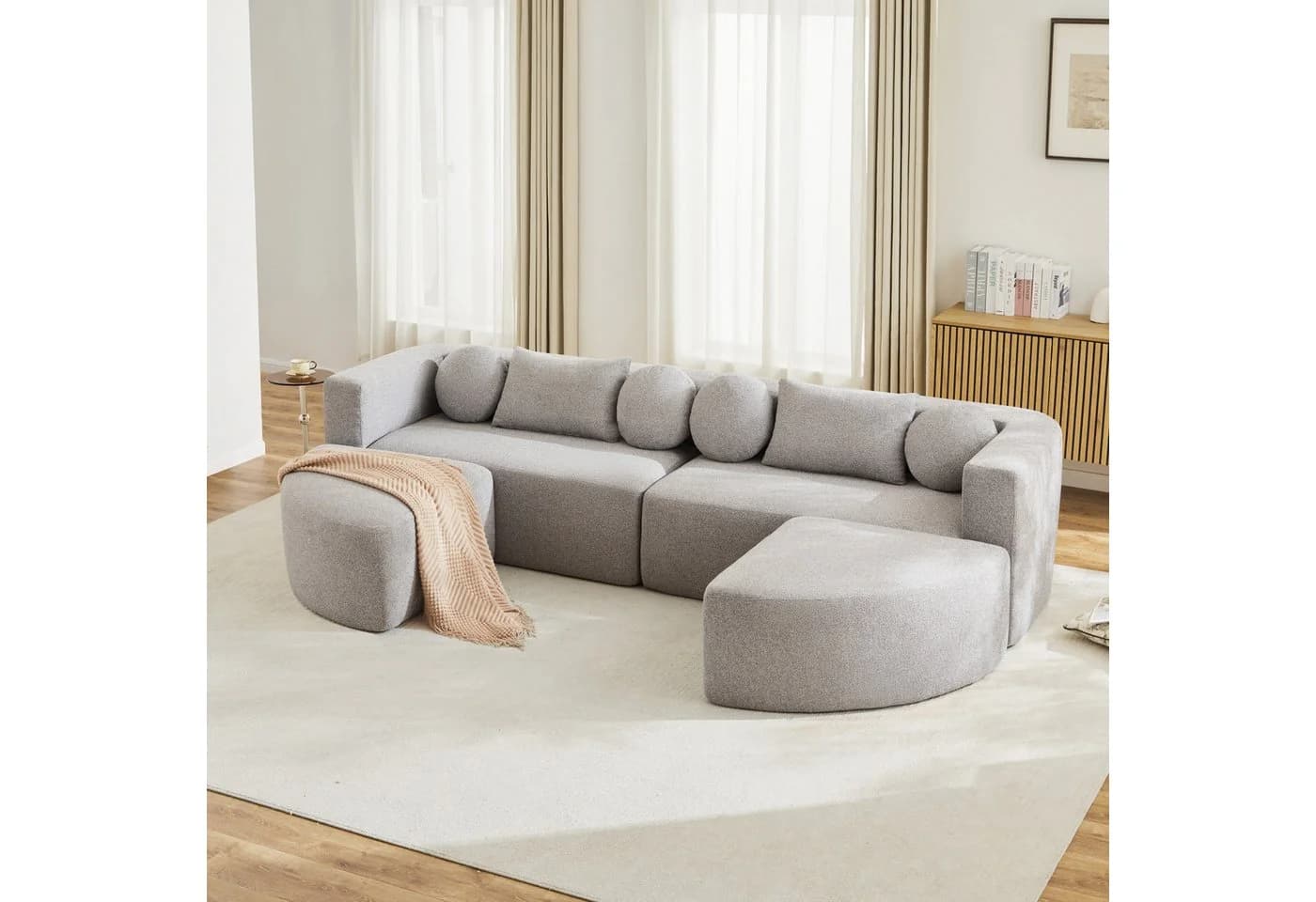Merax Ecksofa 4-Sitzer Grau Chenille Schlafcouch - Bild 2