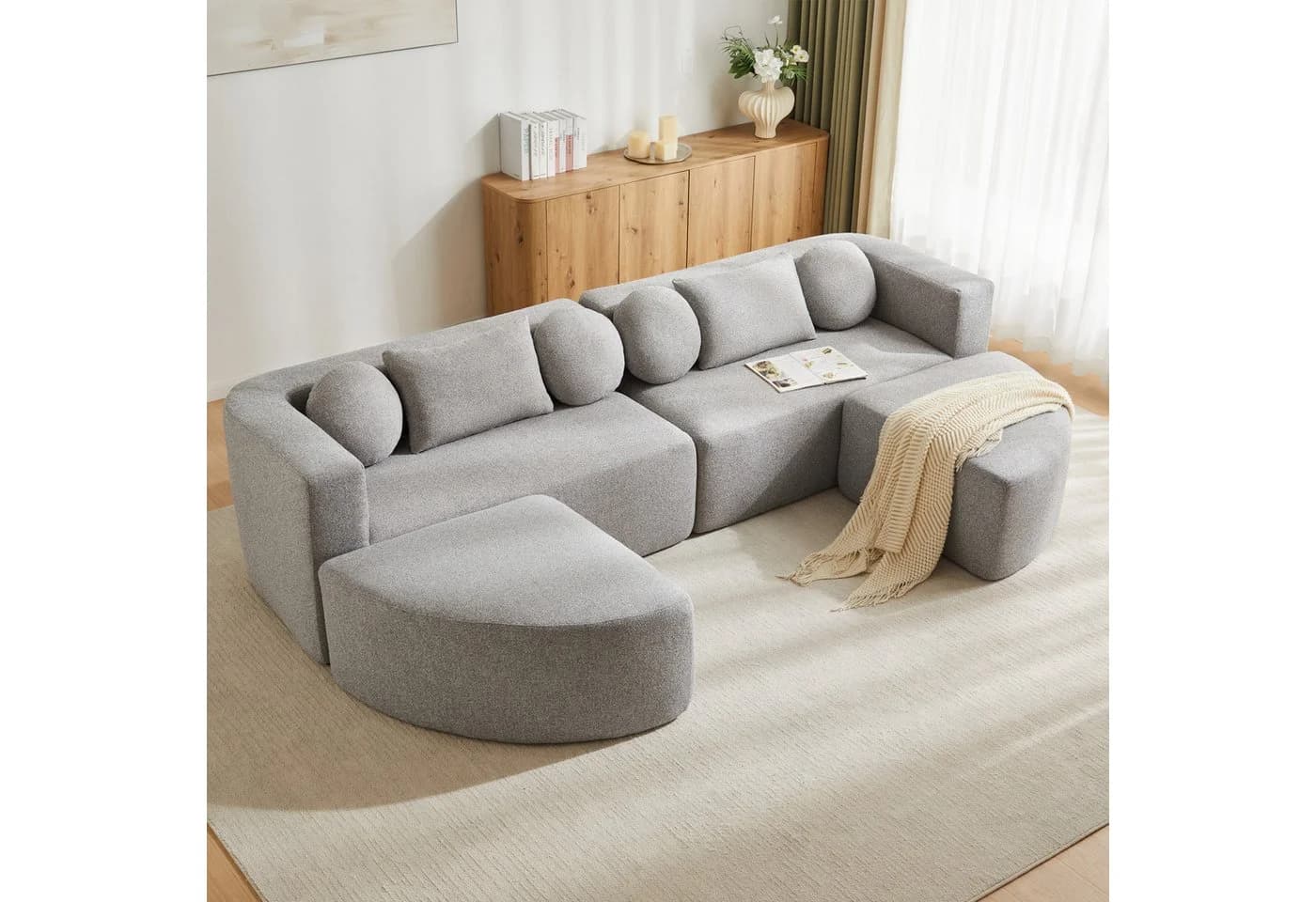 Merax Ecksofa 4-Sitzer Grau Chenille Schlafcouch - Bild 3
