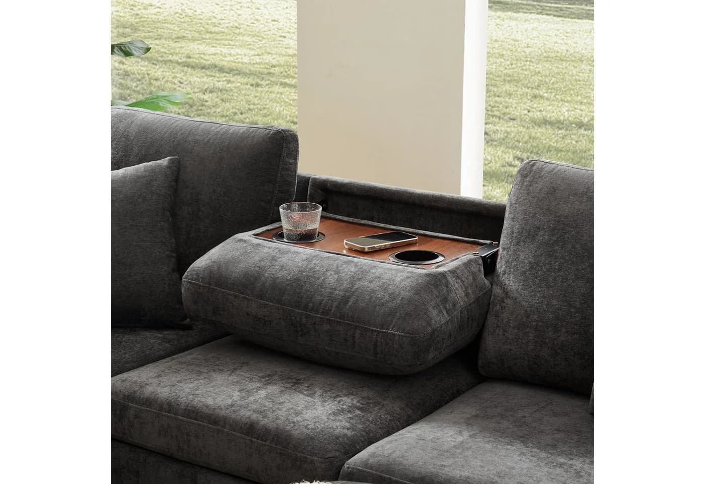 Merax Ecksofa 4-Sitzer Schlafsofa Chenille Beige/Grau - Bild 5