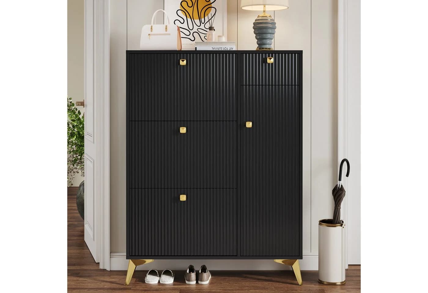Merax Schuhschrank 3 Klappen Tür Schublade Weiß Schwarz