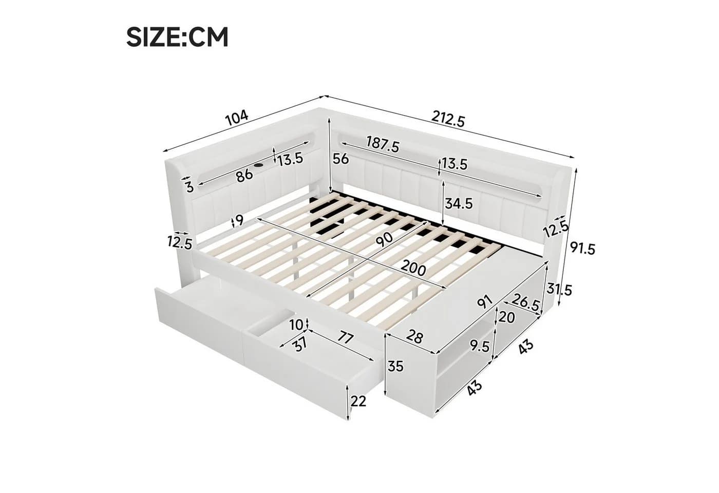 Merax Daybett 90x200cm mit USB-Anschluss & LED-Lichtleiste - Bild 5